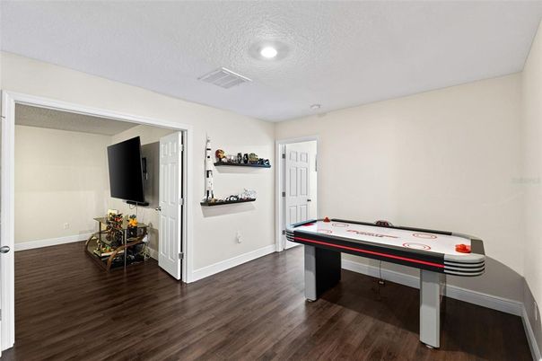Game Room, Interior, Recessed Lighting, Wood Texture Flooring