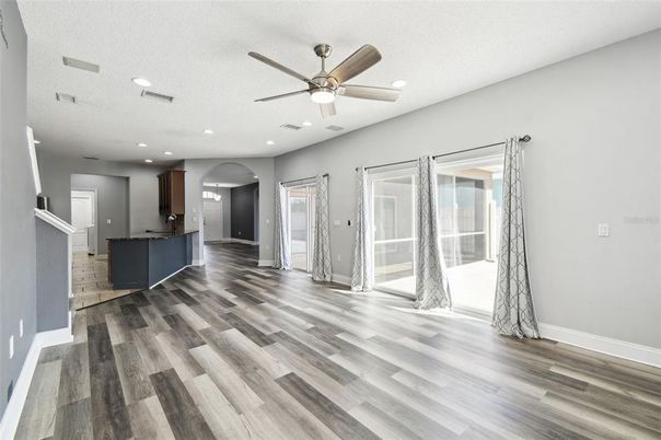 Empty room, Interior, Recessed Lighting, Wood Texture Flooring