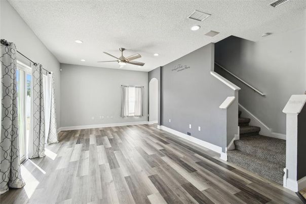 Empty room, Interior, Recessed Lighting, Wood Texture Flooring