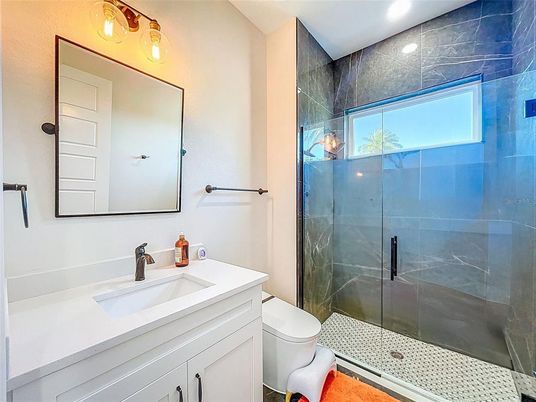 Bathroom, Glass Shower, Interior, Recessed Lighting