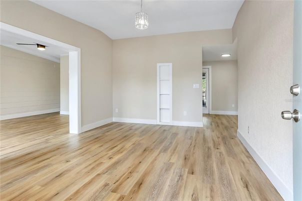 Empty room, Interior, Pendant Lights, Wood Texture Flooring