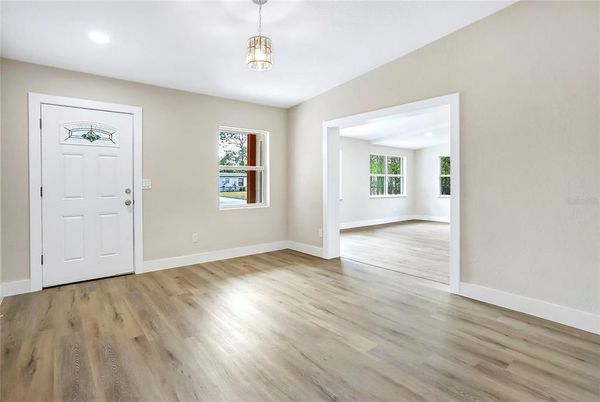 Empty room, Interior, Pendant Lights, Recessed Lighting, Wood Texture Flooring