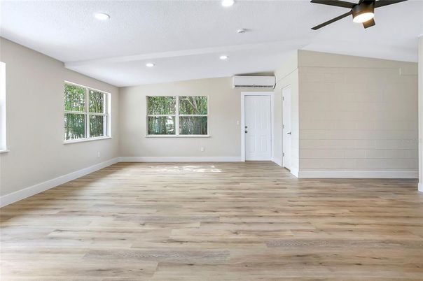 Empty room, Interior, Recessed Lighting, Wood Texture Flooring