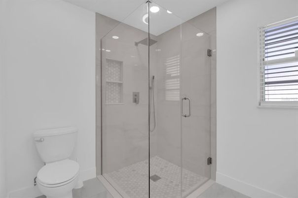 Bathroom, Glass Shower, Interior, Recessed Lighting