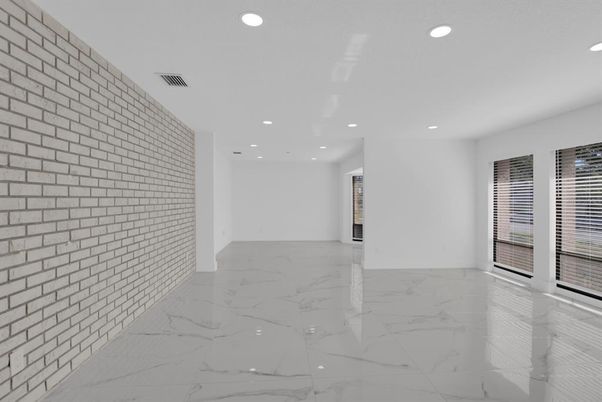 Empty room, Interior, Marble, Recessed Lighting, Stone Walls
