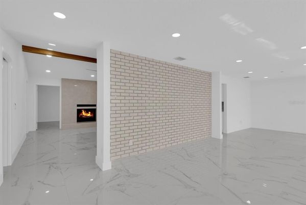 Empty room, Fireplace, Interior, Marble, Recessed Lighting