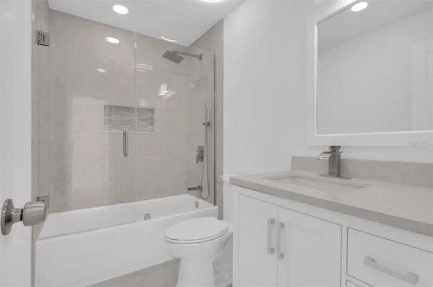 Bathroom, Glass Shower, Interior, Recessed Lighting