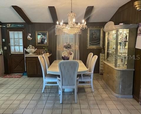 Chandelier, Dining room, Interior, Wooden Beams