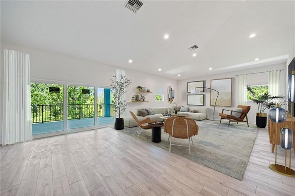 Interior, Living room, Recessed Lighting, Wood Texture Flooring