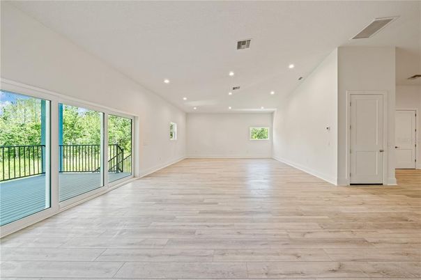 Empty room, Interior, Recessed Lighting, Wood Texture Flooring
