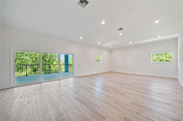 Empty room, Interior, Recessed Lighting, Wood Texture Flooring