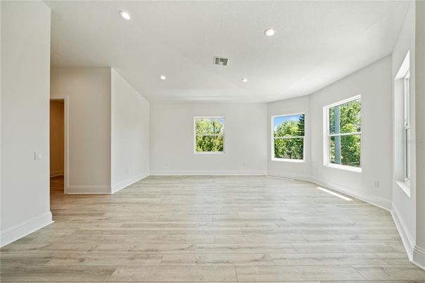 Empty room, Interior, Recessed Lighting, Wood Texture Flooring