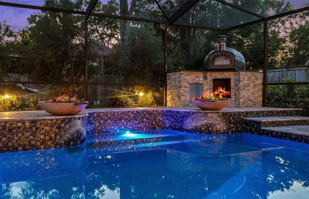 Fireplace, Glass Ceilings, Interior, Pool, Sun Room