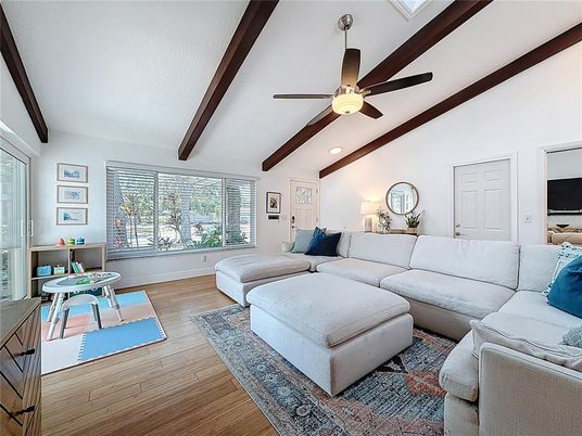 Interior, Living room, Recessed Lighting, Wooden Beams, Wood Texture Flooring