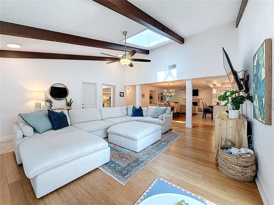 Interior, Living room, Recessed Lighting, Wooden Beams, Wood Texture Flooring