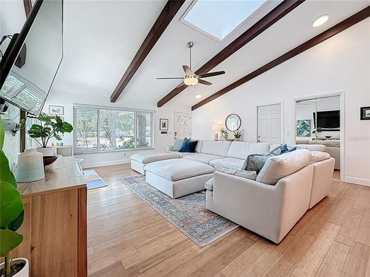 Interior, Living room, Recessed Lighting, Wooden Beams, Wood Texture Flooring