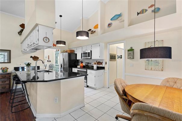 Interior, Kitchen, Pendant Lights, Stainless Steel Appliances, Wood Texture Flooring