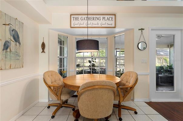 Dining room, Interior, Pendant Lights, Wood Texture Flooring