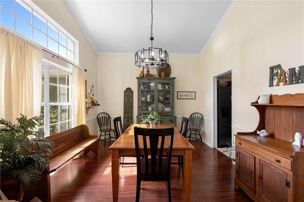 Chandelier, Dining room, Interior, Wood Texture Flooring