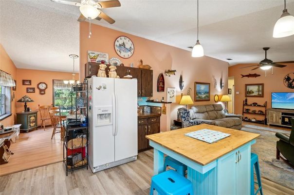 Dining room, Interior, Kitchen, Living room, Pendant Lights, Wood Texture Flooring