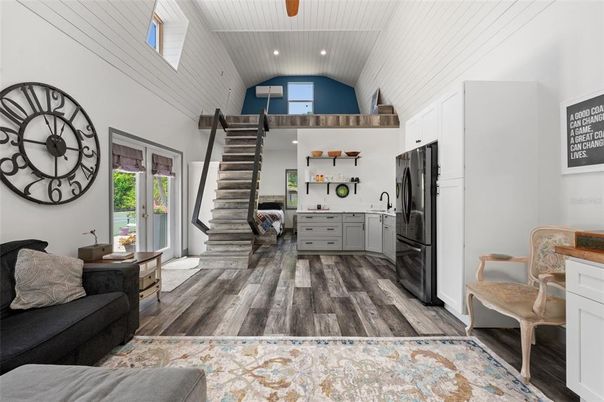 Interior, Kitchen, Living room, Recessed Lighting, Wood Texture Flooring