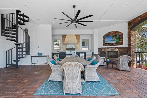 Fireplace, Interior, Recessed Lighting, Stone Walls