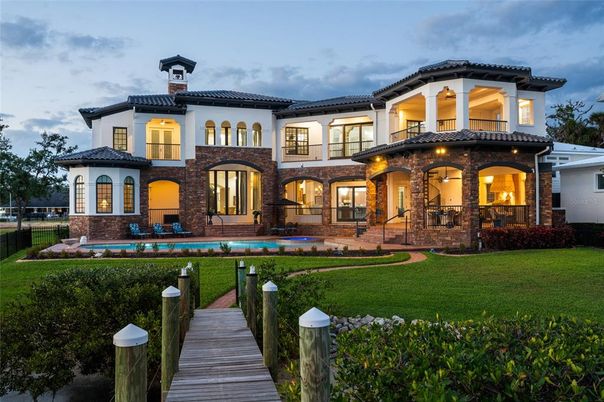 Backyard, Exterior, Facade, Brick Facade, Pool, Mediterranean