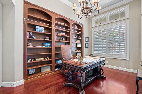 Chandelier, Home Office, Interior, Wood Texture Flooring