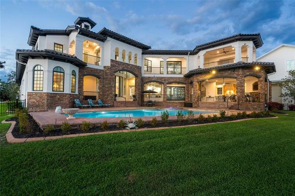 Backyard, Exterior, Facade, Brick Facade, Pool, Mediterranean
