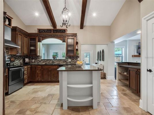 Interior, Kitchen, Pendant Lights, Recessed Lighting, Wooden Beams