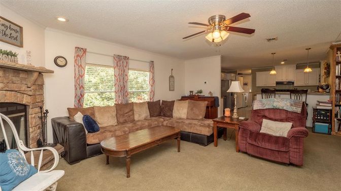 Fireplace, Interior, Kitchen, Living room, Pendant Lights, Recessed Lighting