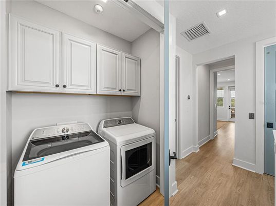 Interior, Recessed Lighting, Utility Closets, Washer, Wood Texture Flooring