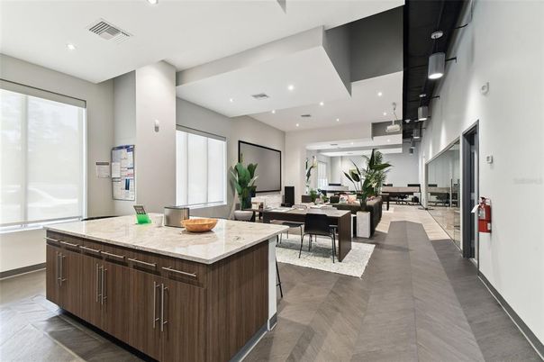 Dining room, Interior, Kitchen, Recessed Lighting, Wood Texture Flooring