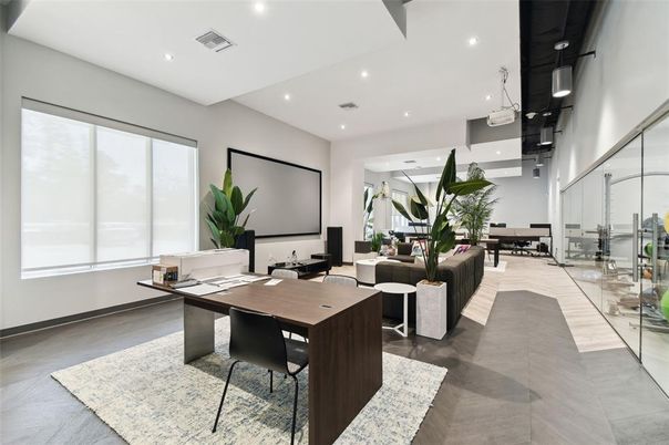 Home Office, Interior, Living room, Pendant Lights, Recessed Lighting, Wood Texture Flooring