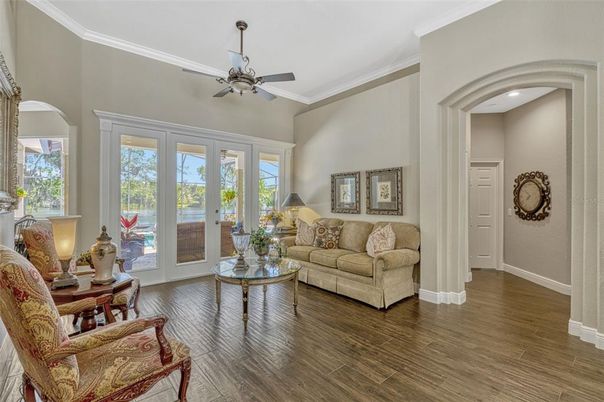 Interior, Living room, Recessed Lighting, Wood Texture Flooring
