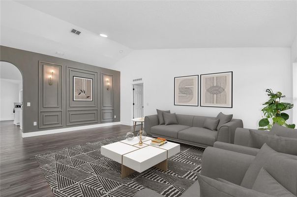 Interior, Living room, Recessed Lighting, Wood Texture Flooring
