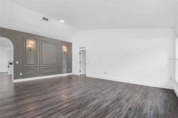 Empty room, Interior, Recessed Lighting, Wood Texture Flooring