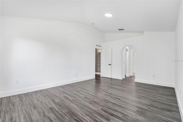 Empty room, Interior, Recessed Lighting, Wood Texture Flooring