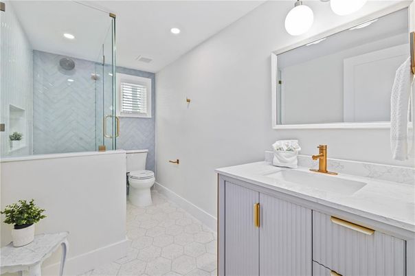 Bathroom, Dual Sink Vanities, Glass Shower, Interior, Recessed Lighting