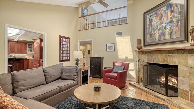 Fireplace, Interior, Kitchen, Living room, Wood Texture Flooring