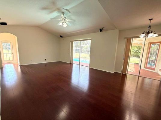 Chandelier, Empty room, Interior, Wood Texture Flooring
