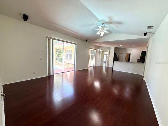 Empty room, Interior, Recessed Lighting, Wood Texture Flooring