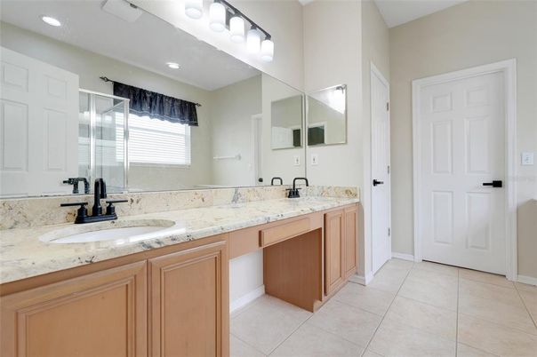 Bathroom, Dual Sink Vanities, Glass Shower, Interior, Recessed Lighting