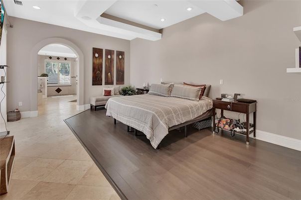 Bedroom, Interior, Recessed Lighting, Wood Texture Flooring