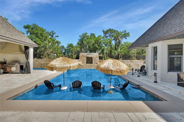 Exterior, Fireplace, Pool