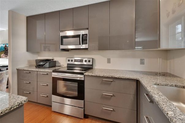 Interior, Kitchen, Stainless Steel Appliances, Wood Texture Flooring
