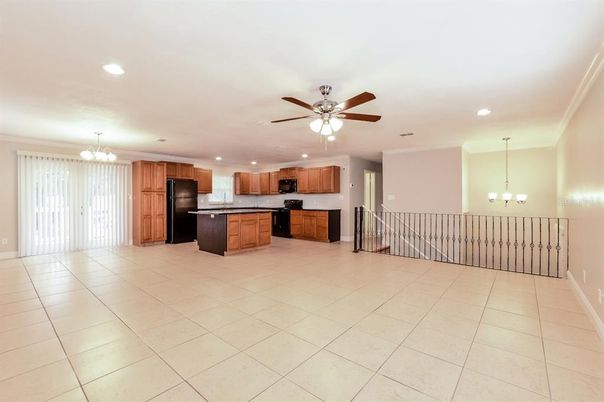 Chandelier, Interior, Kitchen, Recessed Lighting, Stainless Steel Appliances