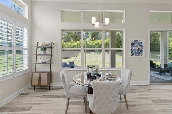 Dining room, Interior, Pendant Lights, Wood Texture Flooring