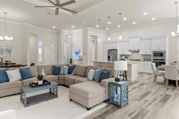 Dining room, Interior, Kitchen, Living room, Pendant Lights, Recessed Lighting, Stainless Steel Appliances, Wood Texture Flooring