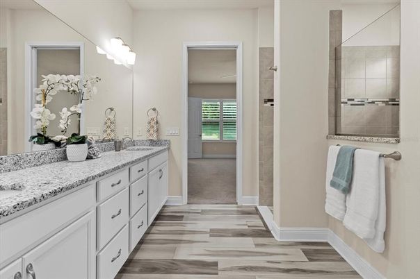 Bathroom, Dual Sink Vanities, Interior, Wood Texture Flooring